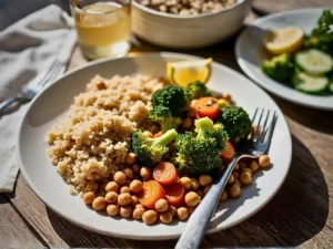 Brown Rice Bowl with Broccoli, Chickpeas and Carrot